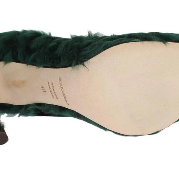 DG GREEN XIANGAO LAMB FUR LEATHER PUMPS - Picture 3 of 7